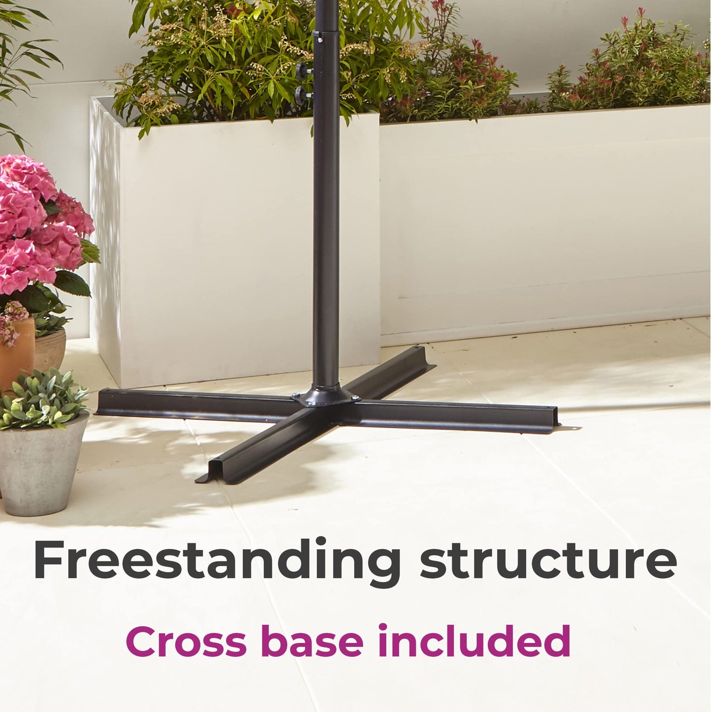 Neo 3M Garden Banana Outdoor Waterproof Freestanding Parasol LED Lights Hanging Cantilever Umbrella Sun Shade with Crank Handle Water Base (Grey)