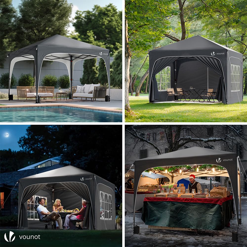VOUNOT® 3m x 3m Pop Up Waterproof Gazebo with Sides & 4 Weight Bags & Carry Bag, Marquee Garden Party Tent Outdoor, Grey