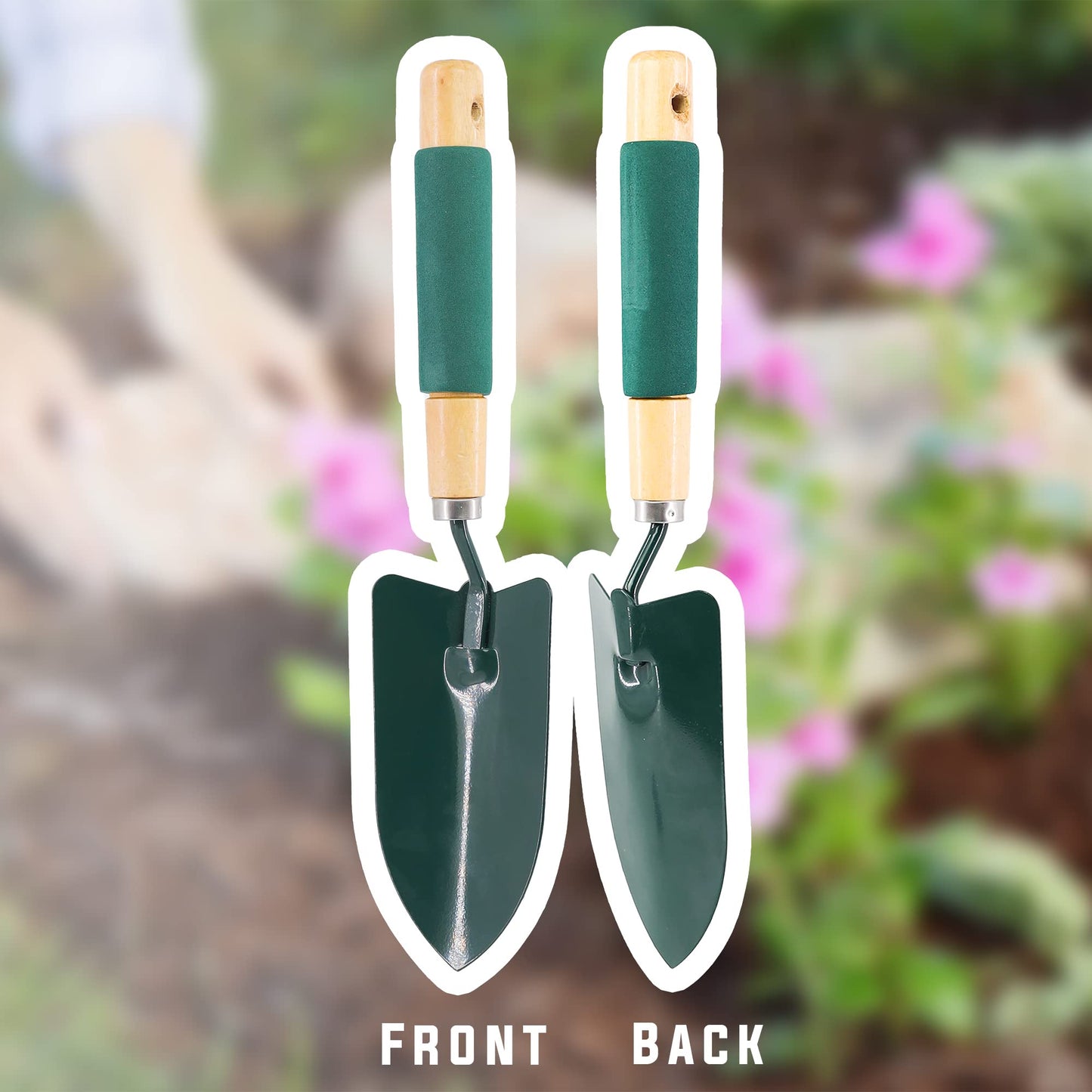 Garden Hand Trowel with Wooden Ergonomic Non-Slip Grip Handle 26.5cm x 7cm x 3cm, Ideal for Adults and All Gardening Jobs (Metal Garden Hand Trowel)