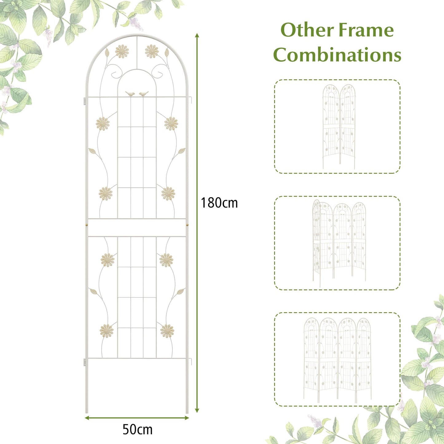 GiantexUK 180/220x50cm Garden Trellis, 2/4 Pack Tall Galvanized Metal Fence Climbing Plants Support Frame, Rustproof Lattice Grid Panels Barrier Edge Border for Roses Vegetables Vine (6FT, White, 2)