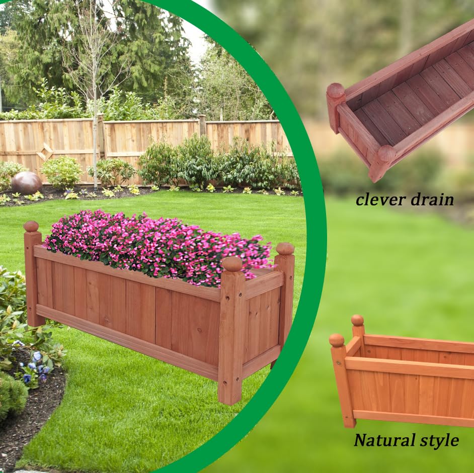 Vivo Technologies Set of 2 Extra Large Rectangular Wooden Planters Outdoor Garden Planter Box Planting Raise Bed Plants Flowers Plant Pot Natural Long Wood Pot,90x20x34 cm,Natural