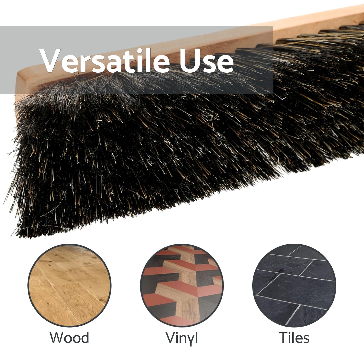 Indoor Broom Soft Bristle Sweeping Brush - Ideal Kitchen Broom for Laminate, Vinyl, Wooden Floors - Flexible Nylon & Natural Bristles, 120cm Wooden Handle - Perfect for Fine Dust & Crumbs (30cm / 12”)