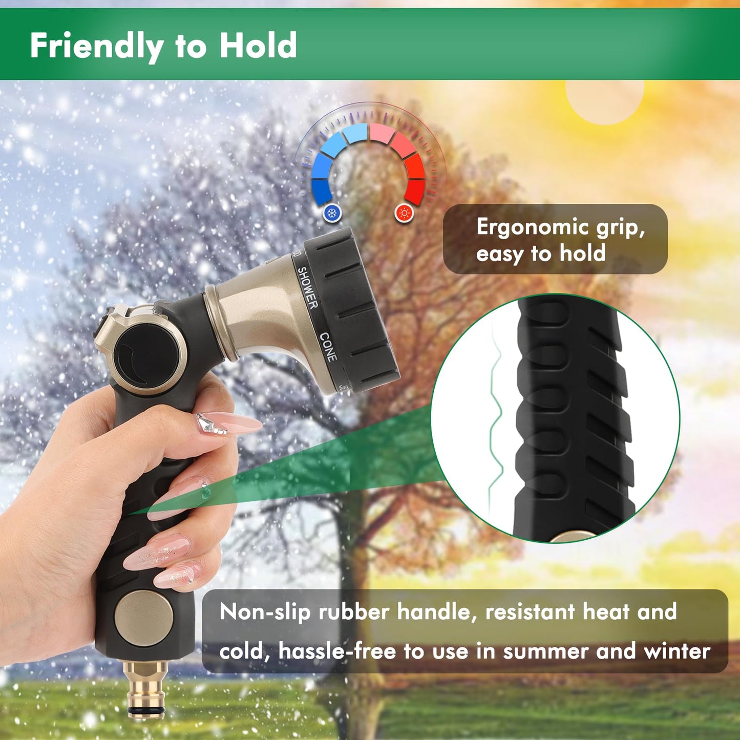 RESTMO Garden Hose Pipe Spray Gun, Heavy Duty Metal Water Hose Sprayer with 7 Watering Patterns, Thumb Flow Control, High Pressure Water Sprayer for Outdoor Lawn & Plant Watering, Car & Pet Washing