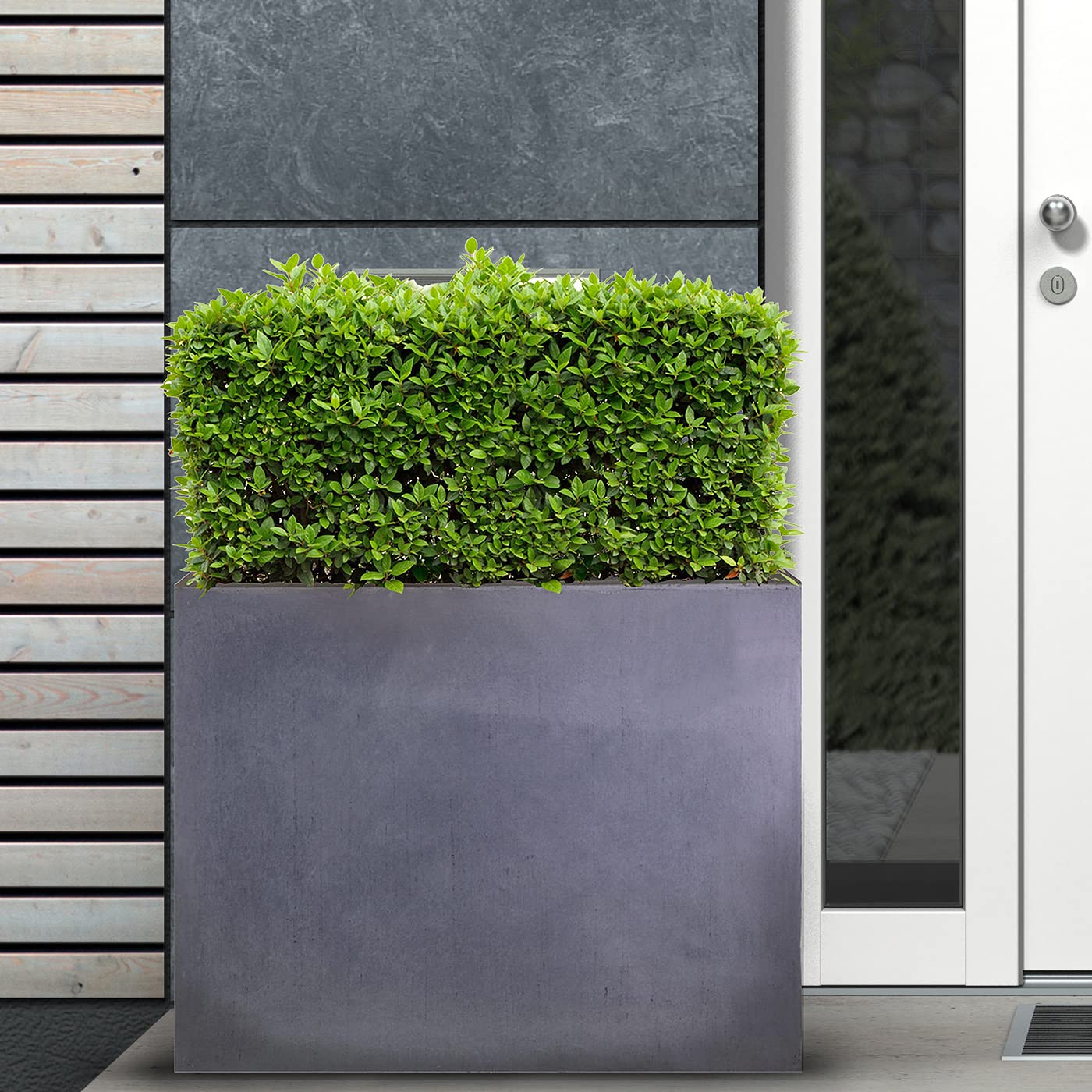 IDEALIST 70cm Large Trough | Dark Grey Reinforced Stone Rectangular Planter | Garden Plant Pots with Drainage Holes L70 W40 H60 cm, 124 litres