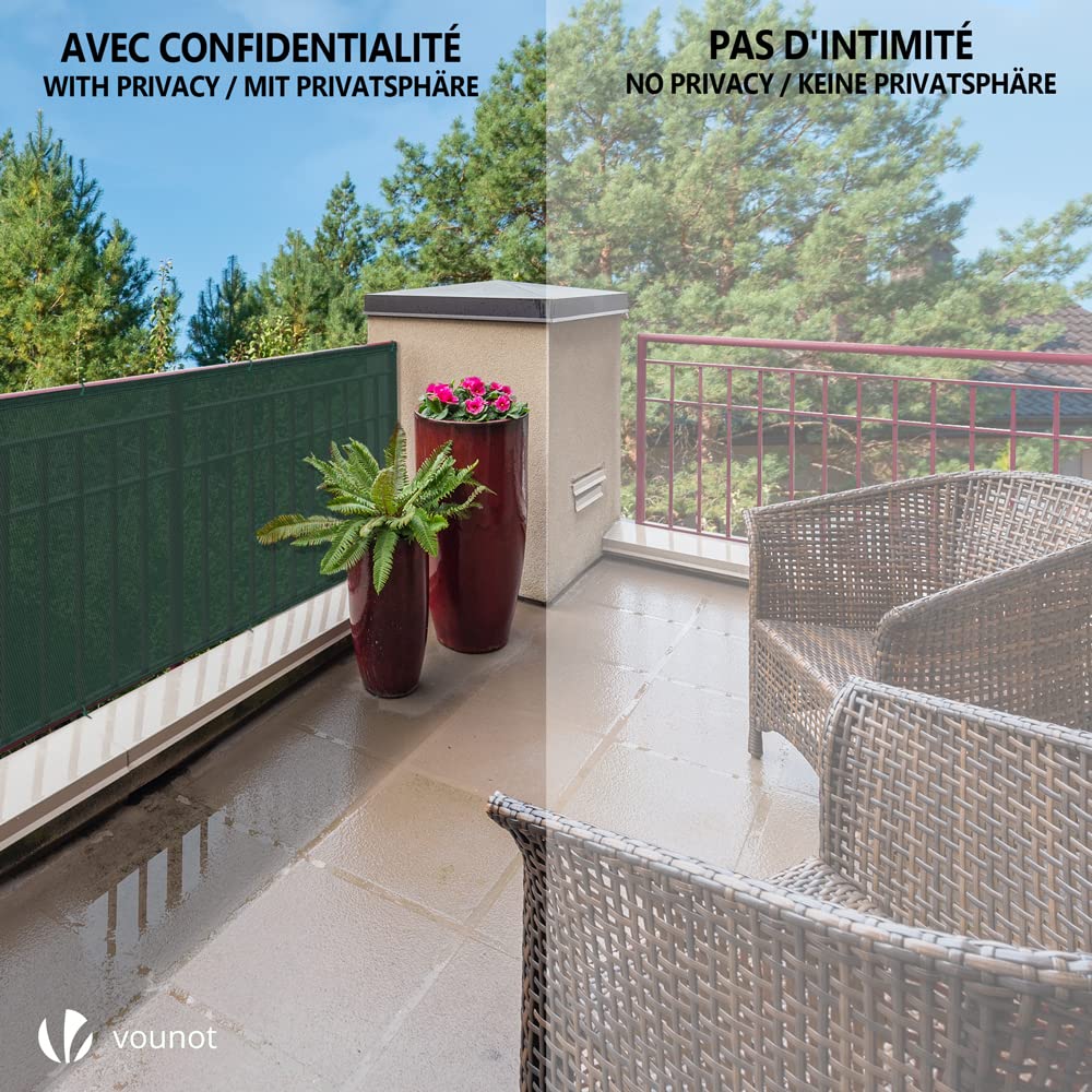 VOUNOT® Privacy Netting 1×10m Garden Screening HDPE Shading Net, 75% Shading Rate UV-resistant, Tear-Resistant Windbreak Fencing with Holes and Cable Ties, Green