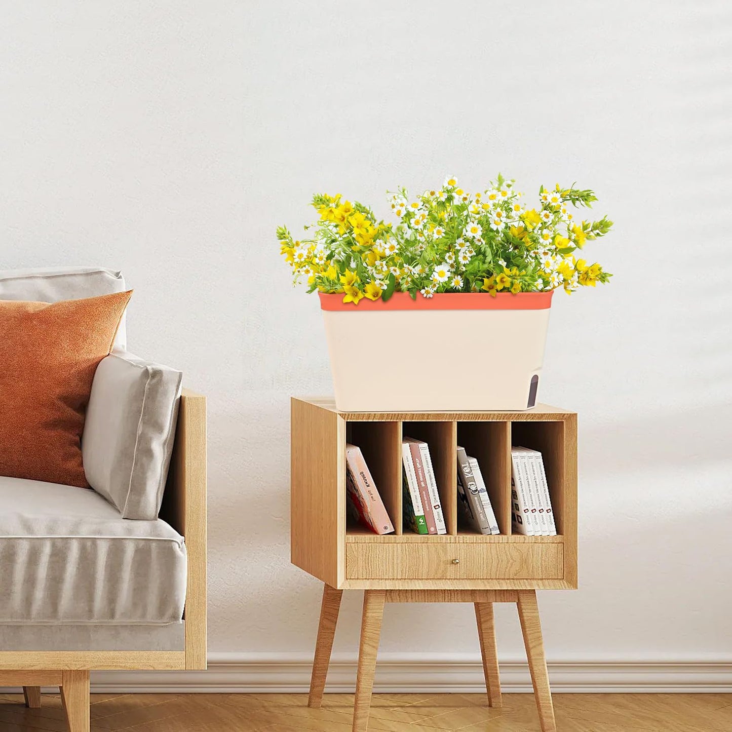 Fuyuleyo Self Watering Plant Pots 27CM, Set of 3 Rectangular Windowsill Herb Planter Box with Visual Water Level Window, Modern Plastic Herb Flower Pots for Indoor Outdoor Garden Balcony Planters