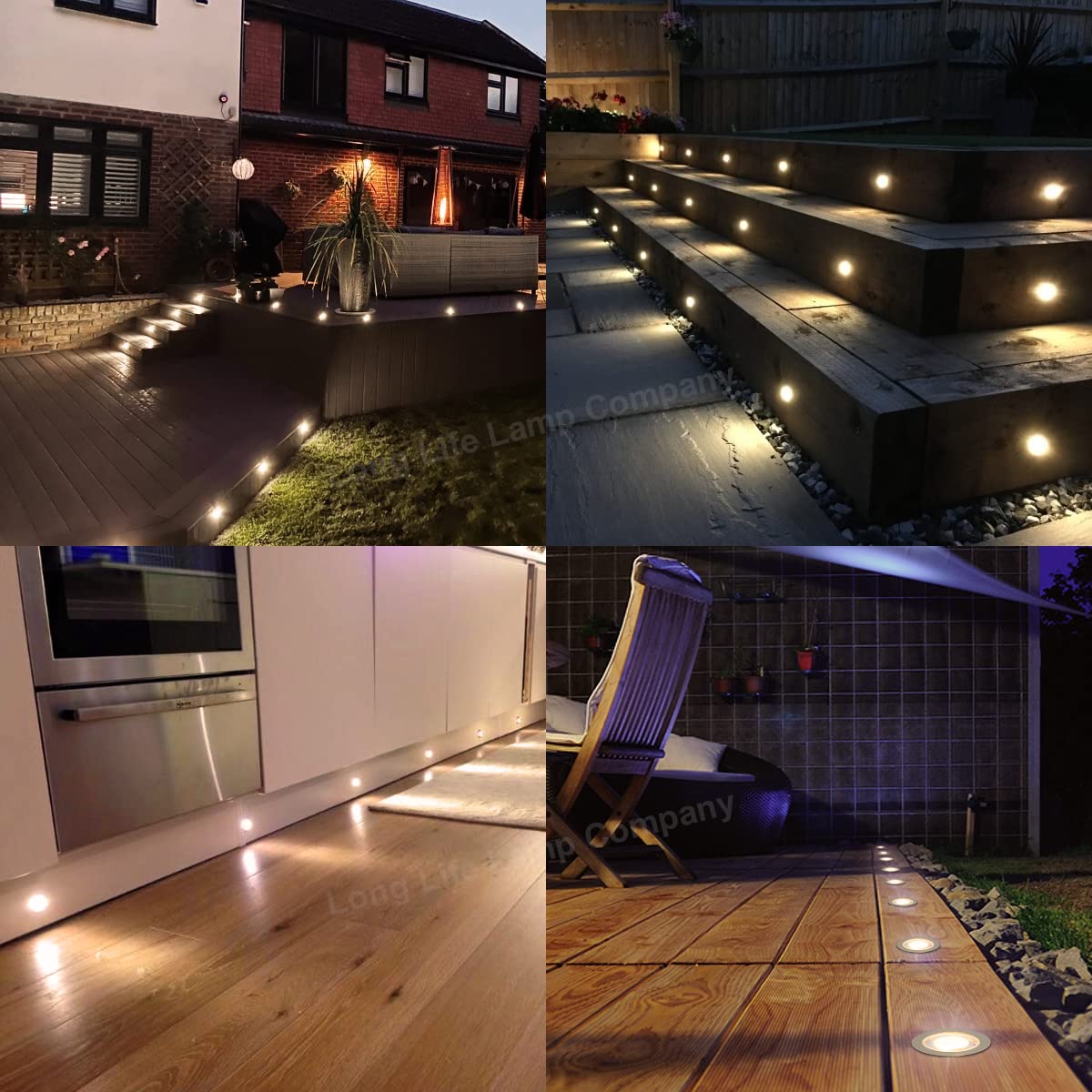 Long Life Lamp Company IP68 Outdoor LED Decking Lights 30mm Round Warm White 3000k 10 Kit DEC10WW