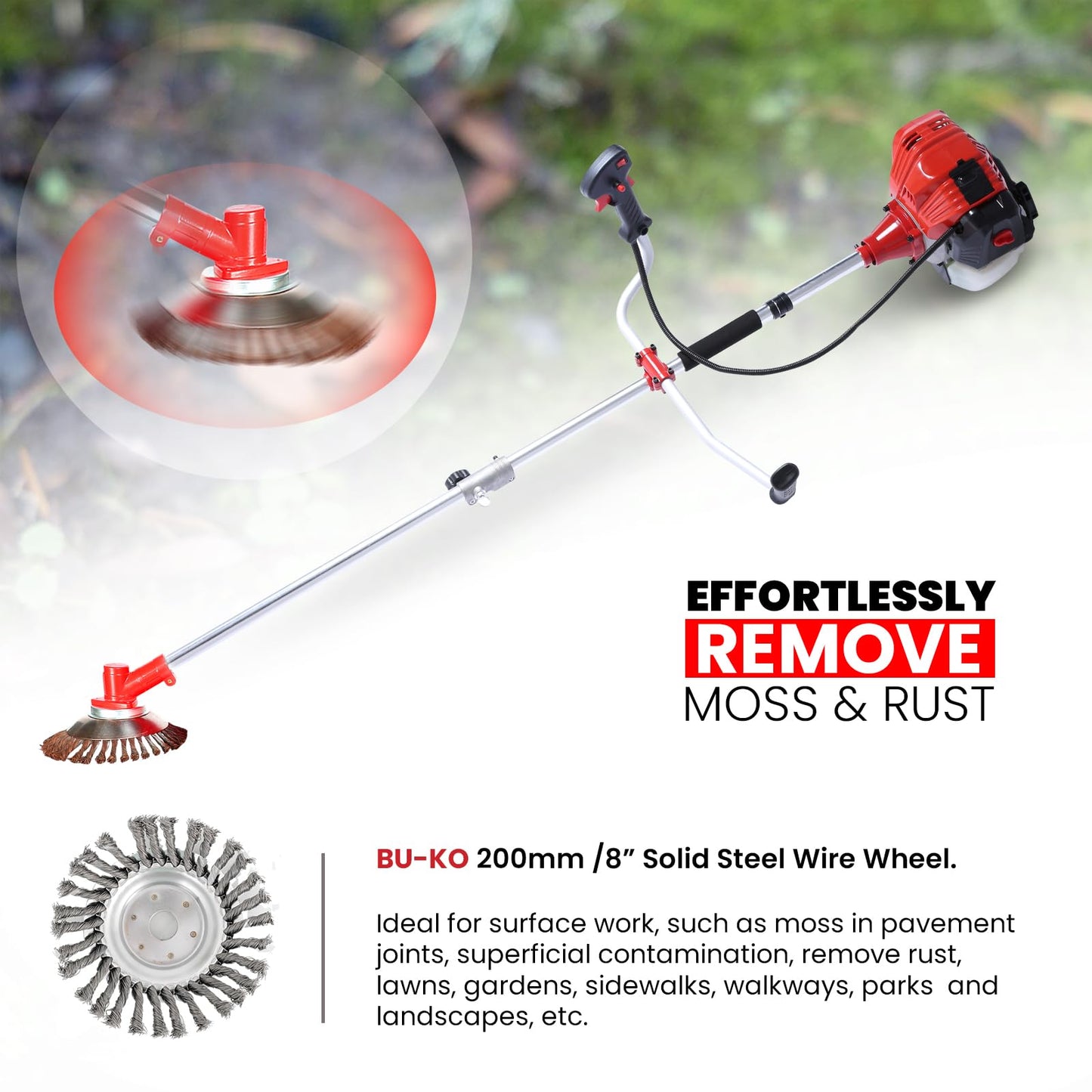 BU-KO 52cc Petrol Strimmer Garden Tool Including: String Trimmer, Brush Cutter with 3T Blade, Steel Wire Strummer Weed Brush Cutting Blade. Great Outdoor Power tool 1 Year Warranty
