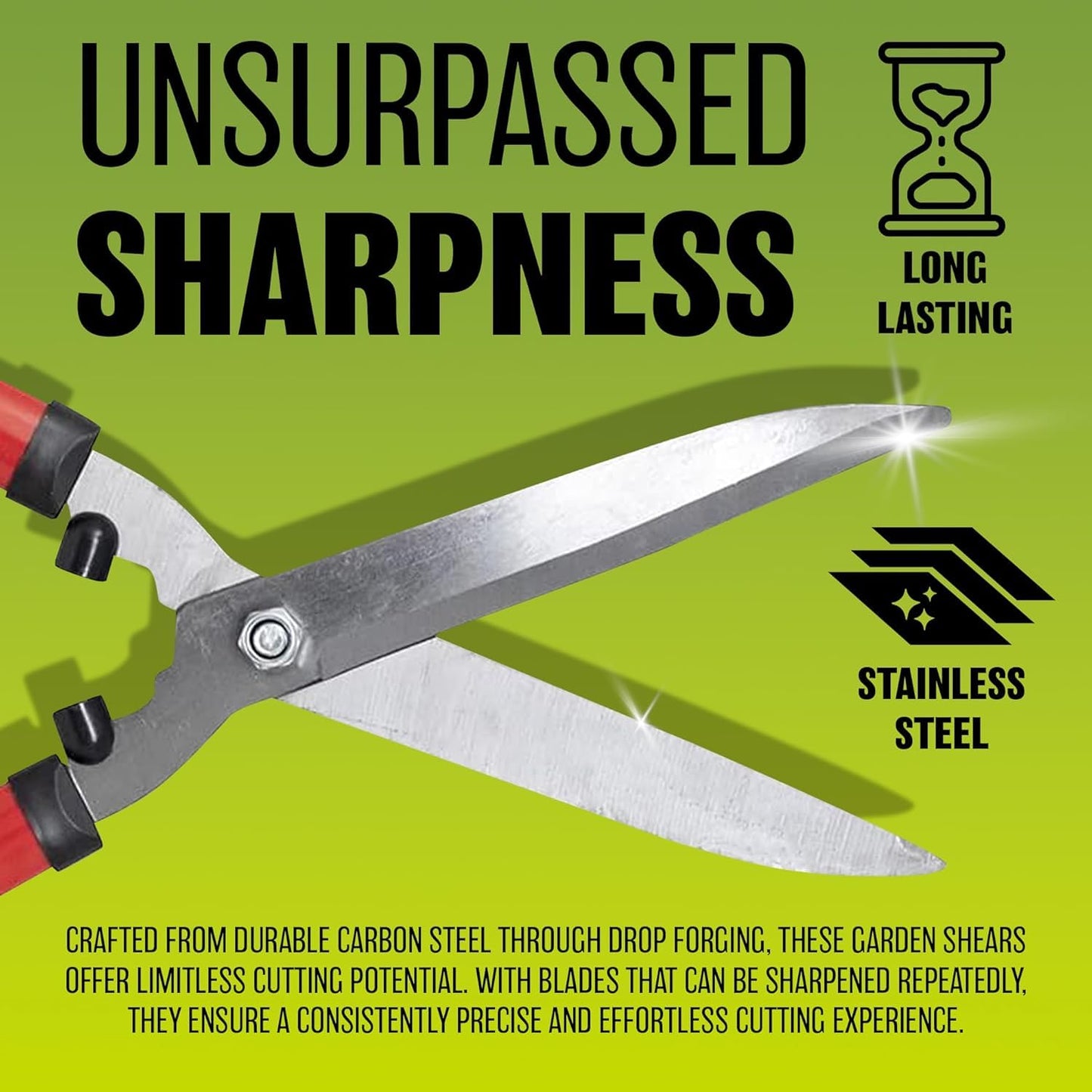 20'' Carbon Steel Hedge Shears - Anti-Slip Handles Grip Garden Grass Shrubs Bushes Trimmer | Lightweight, Razor Sharp Cut, Rust Resistant - Blade Tools for Gardening, Cutting, Trimming, Shearing