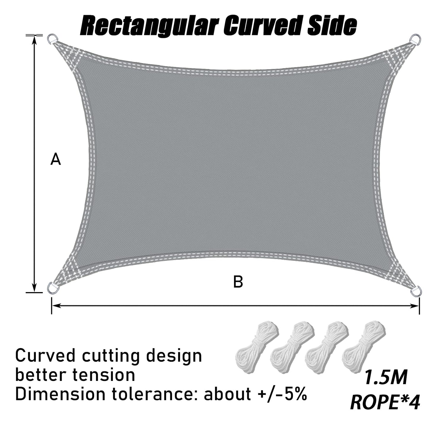 Sun Shade Sail 1m x 1m Rectangular Sunscreen Waterproof Awning Canopy, 180g/㎡ Shade Cover UV Block with Free Rope for Outdoors Activities, Garden, Patio, Yard, Party. (Gray)