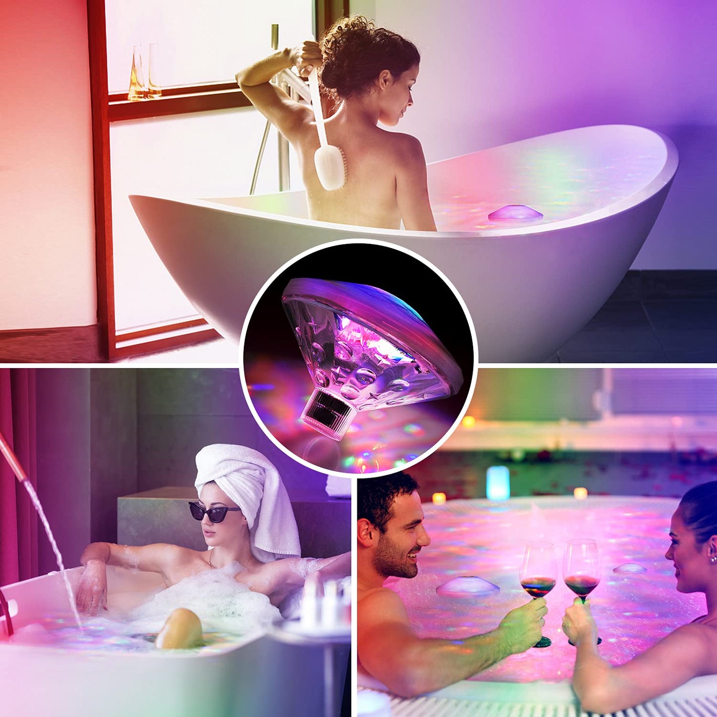 Esoes LED Bath Lights Corlorful Floating Pool Tub Light RGB Hot Tub Disco Light Waterproof Underwater Lamp Decorative for Bathing Time, Ponds, Pools Party