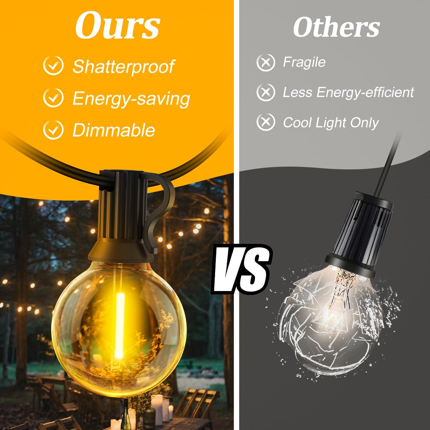 Garden-Outdoor-Lights-Mains-Powered-String-Festoon-Light LED 100ft 30M Outside Lighting Waterproof Bulb Patio Gazebo Party Pergola Wedding Backyard Porch Yard Terrace Electric Festival G40 Connectable