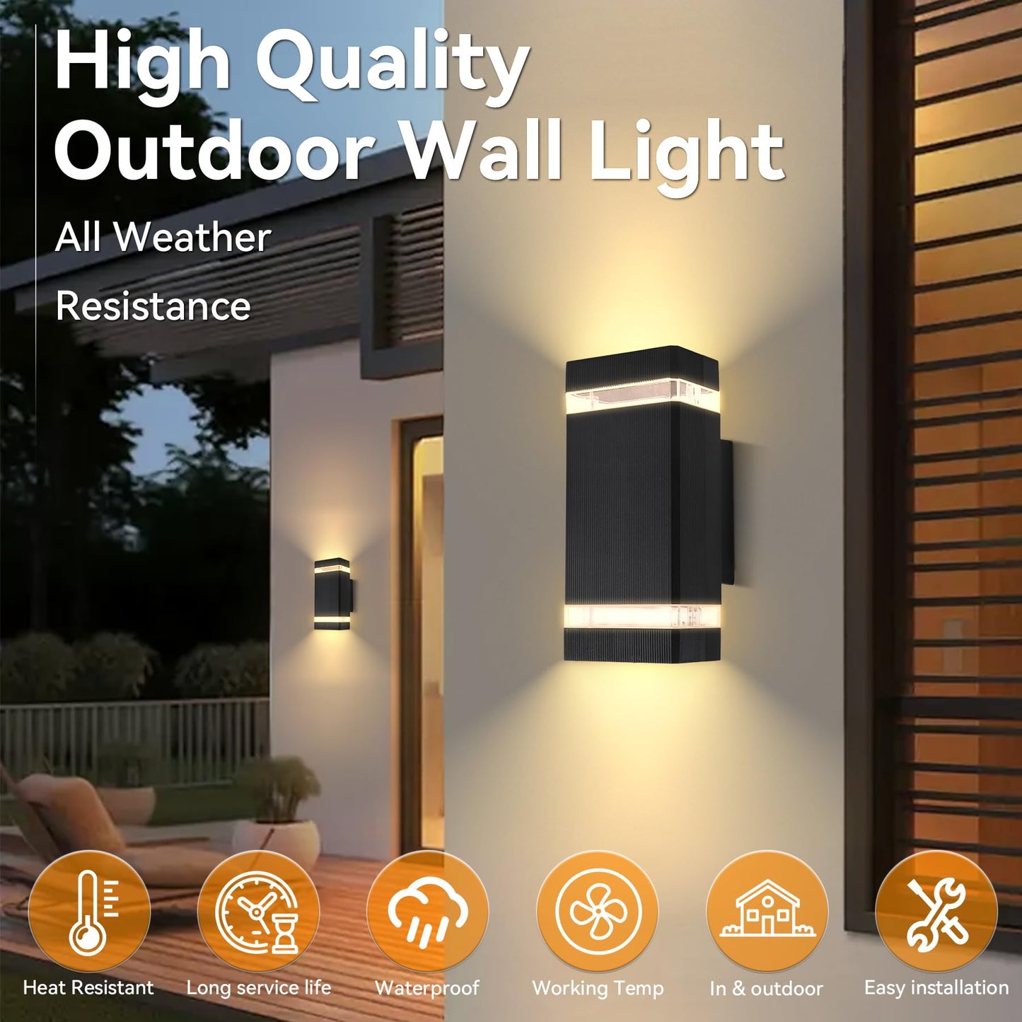 CANMEIJIA LED Wall Light, Outdoor Wall Lights Waterproof Outside Lights Porch Light Front Door Lamp Modern Aluminum Black 3000K Included 2 * 6W GU10 for Garden Hallway Bathroom etc