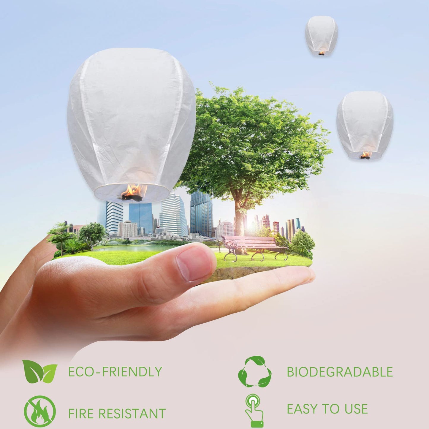 Chinese Sky Lanterns Environmental Friendly 100% Biodegradable Material No Assembly Required, for Wishing Wedding Birthday Party (10 Pack)