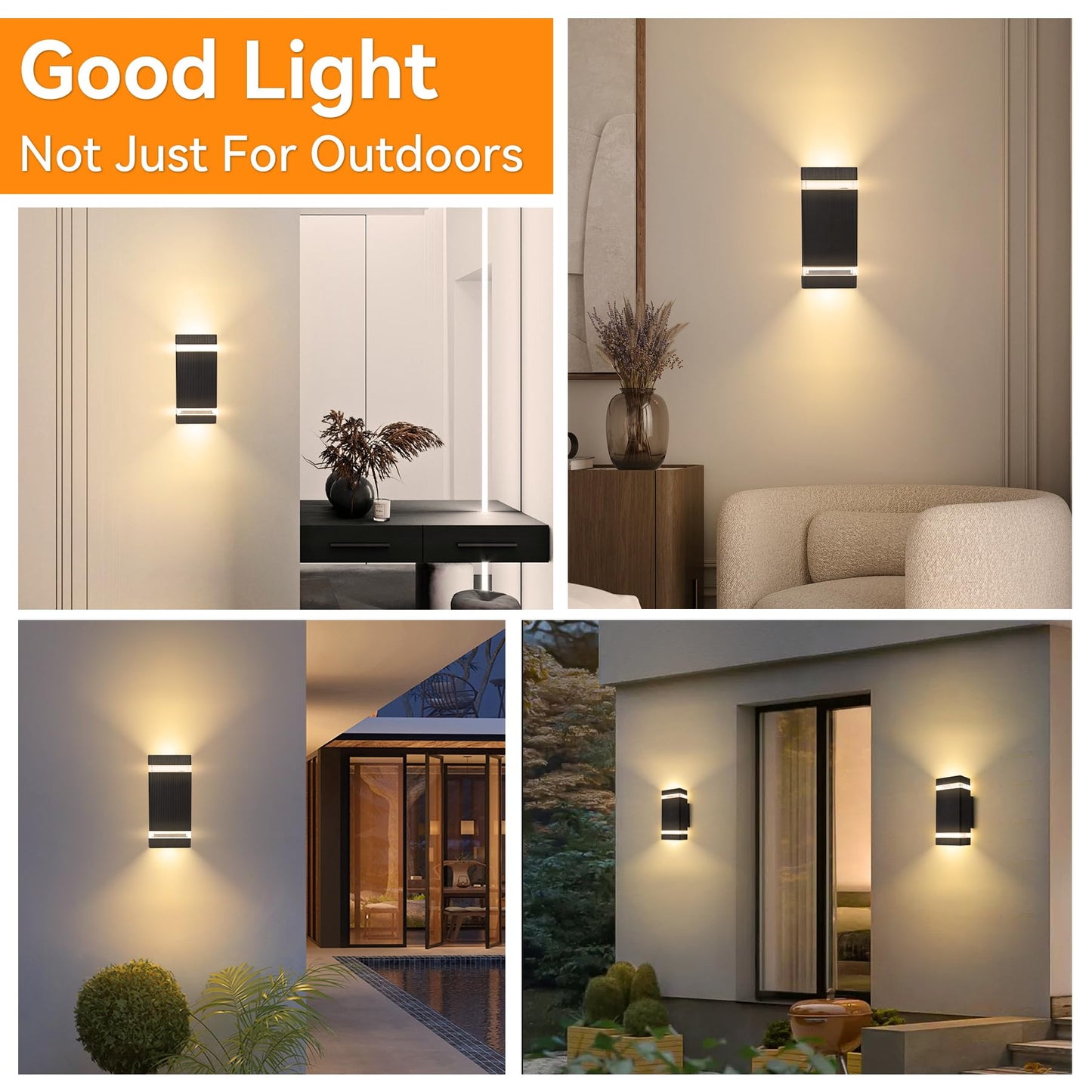 CANMEIJIA LED Wall Light, Outdoor Wall Lights Waterproof Outside Lights Porch Light Front Door Lamp Modern Aluminum Black 3000K Included 2 * 6W GU10 for Garden Hallway Bathroom etc