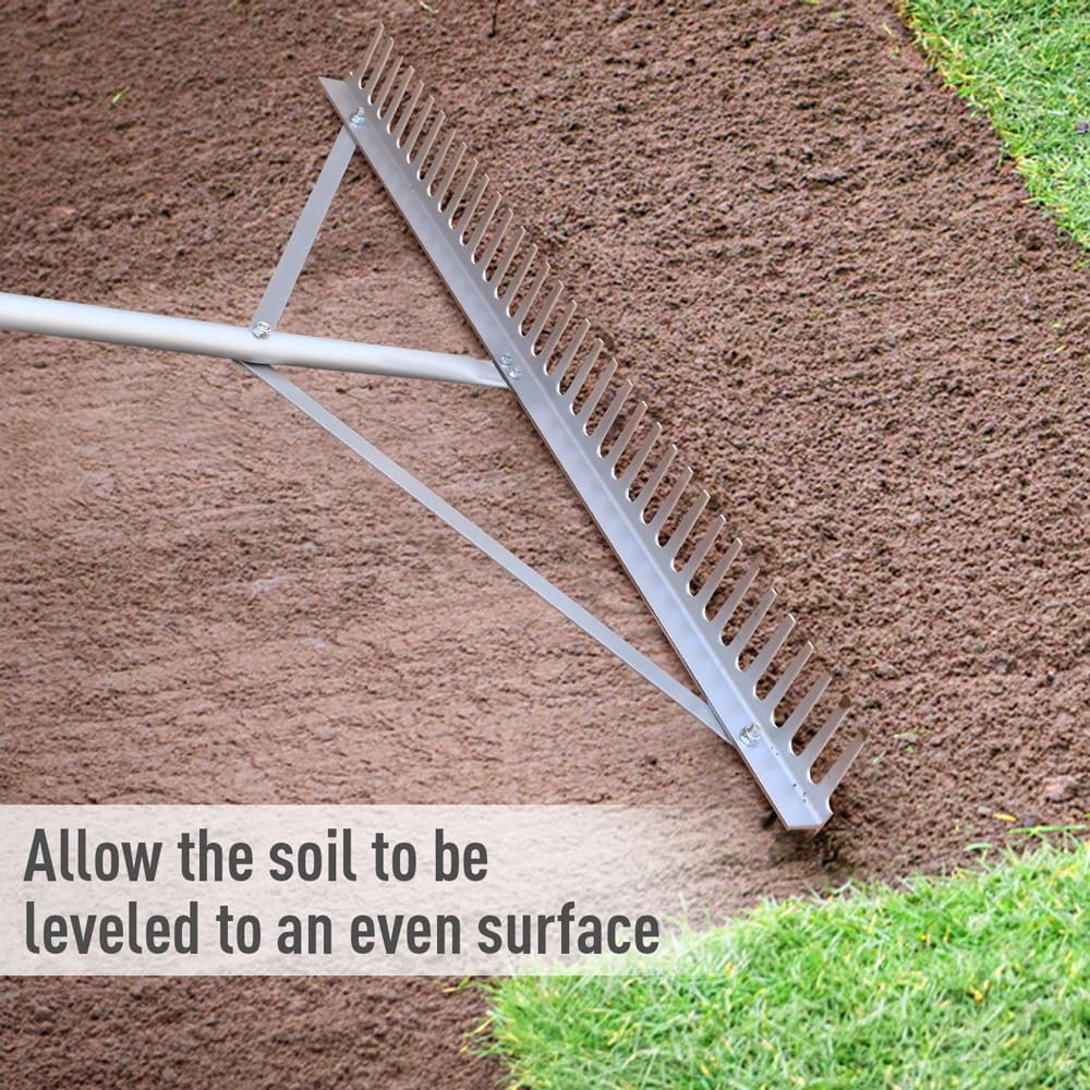 Byhagern Landscape Rake 36'', Aluminum Rake with Lightweight 69'' Handle, Landscaping Rakes Tool for Lawn Care, Lake and Beach