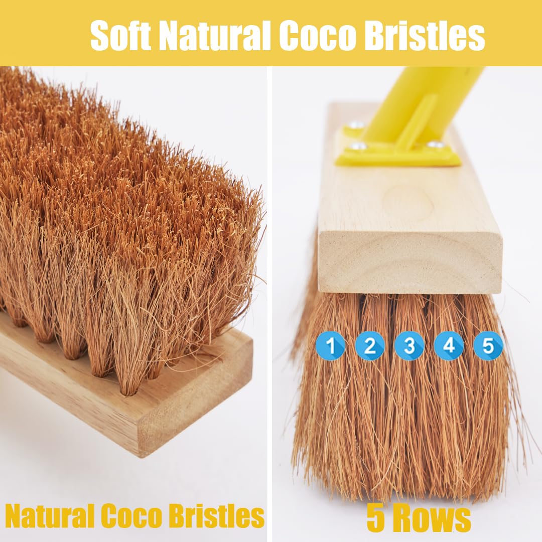 13" Soft Broom Indoor Coco Bristle Floor Sweeping Brush with 150cm Long Handle for Household Kitchen