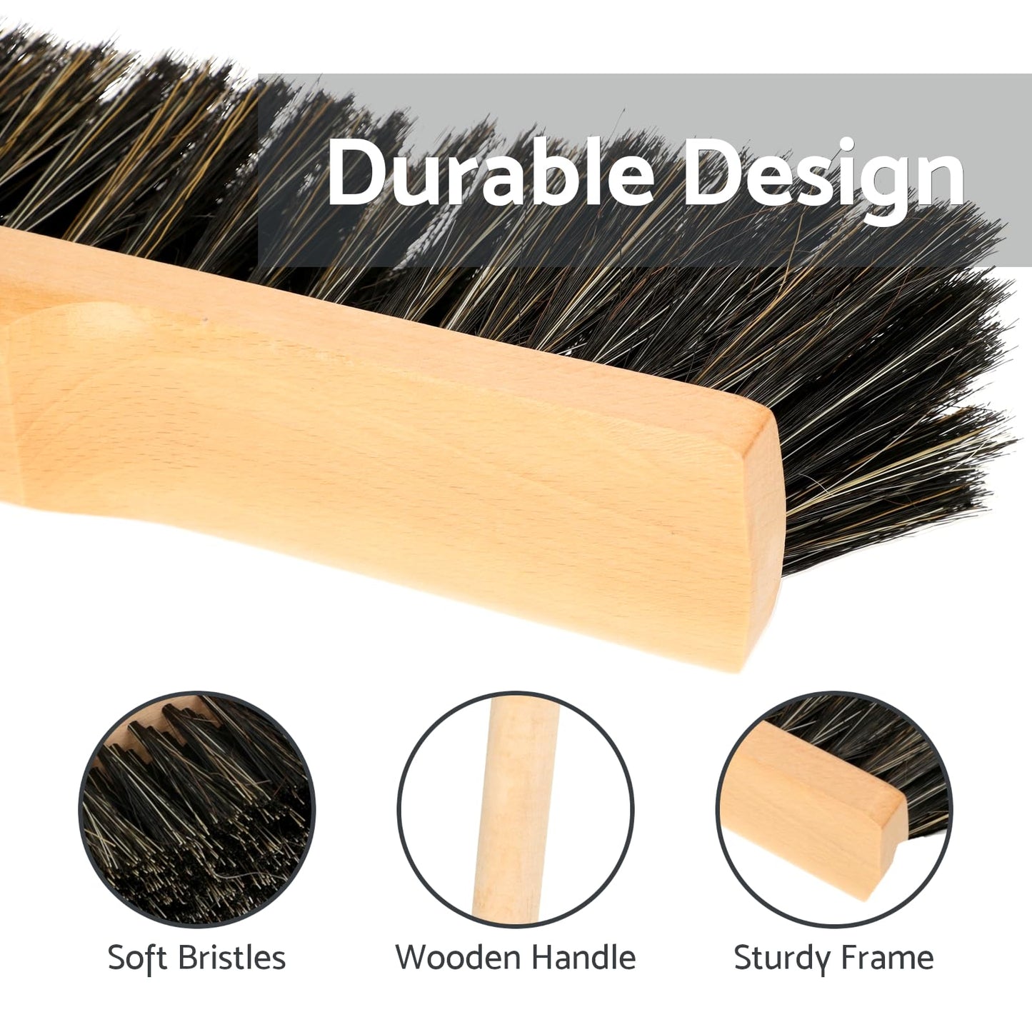 Indoor Broom Soft Bristle Sweeping Brush - Ideal Kitchen Broom for Laminate, Vinyl, Wooden Floors - Flexible Nylon & Natural Bristles, 120cm Wooden Handle - Perfect for Fine Dust & Crumbs (30cm / 12”)