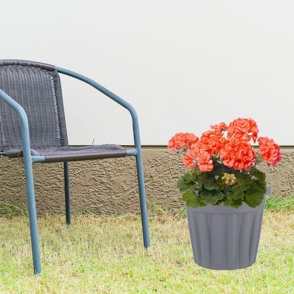 JMS we create smile (Set of 5) 40cm Large Upcycled Grey Plastic Round Planters Indoor/Outdoor Plant Pot Lightweight & Weather Resistant Garden Plant Herb Flower Nursery Pot