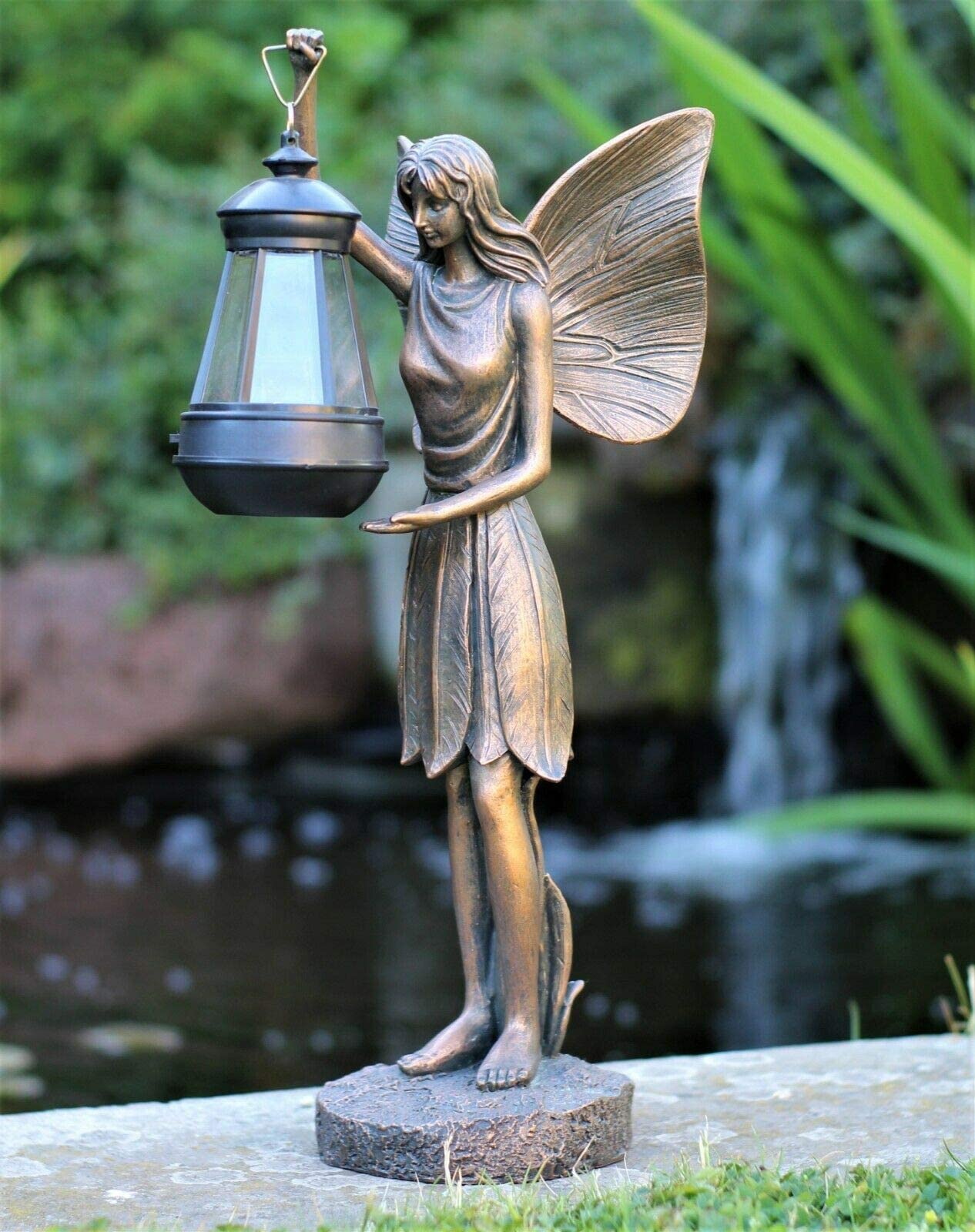 Solar Powered Garden Fairy Ornament Lantern Outdoor Light Up LED Home Decorative Décor Figurine Accessories for Pathway Lawn Yard patio Grass Balcony