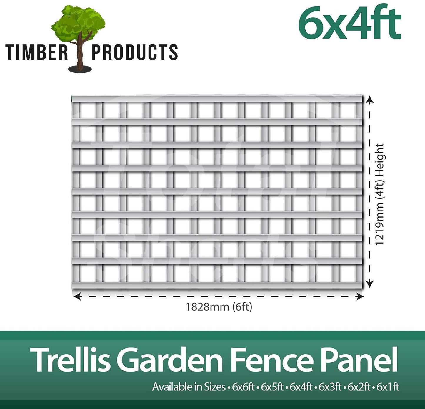 Timber Products (PACK OF 10) 6x4 Wooden Square Trellis Fence Panels (1.83m x 1.21m) 6ft x 4ft Lattice Trellis