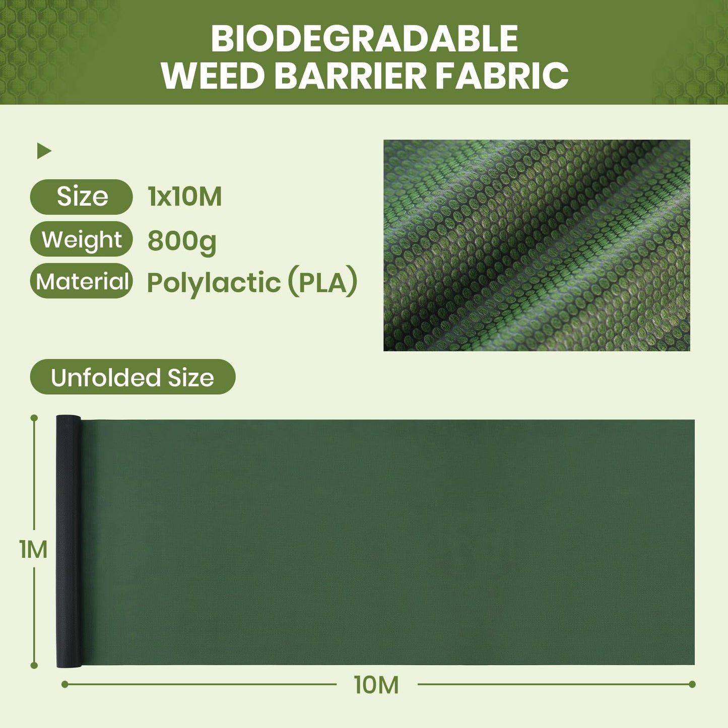 Velway Weed Control Membrane 1x10M - Biodegradable Non-Woven Weed Barrier Fabric Landscaping Ground Cover Weed Suppressant Membrane for Patios Garden Flower Beds