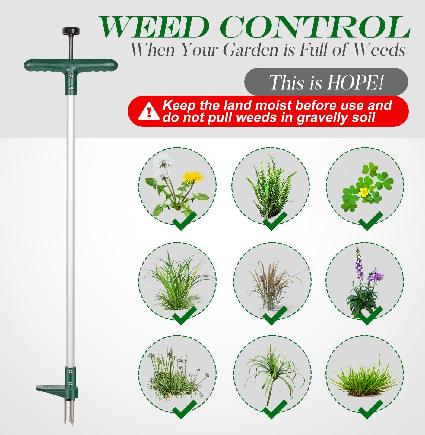 Walensee Weed Puller, Stand Up Weeder Hand Tool, Long Handle Garden Weeding Tool with 3 Claws, Hand Weed Hound Weed Puller for Dandelion, Standup Weed Root Pulling Tool and Picker, Grabber (1 Pack)