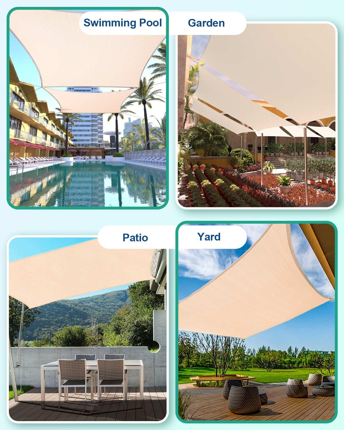 3x4m Premium Sun Shade Sail Rectangle, 420D Waterproof Fabric, 95% UV Block, Includes Free Rope and 304 Stainless Steel Fixing Kit, Perfect for Backyard, Garden, Patio, Yard, and Parties (Yellow)