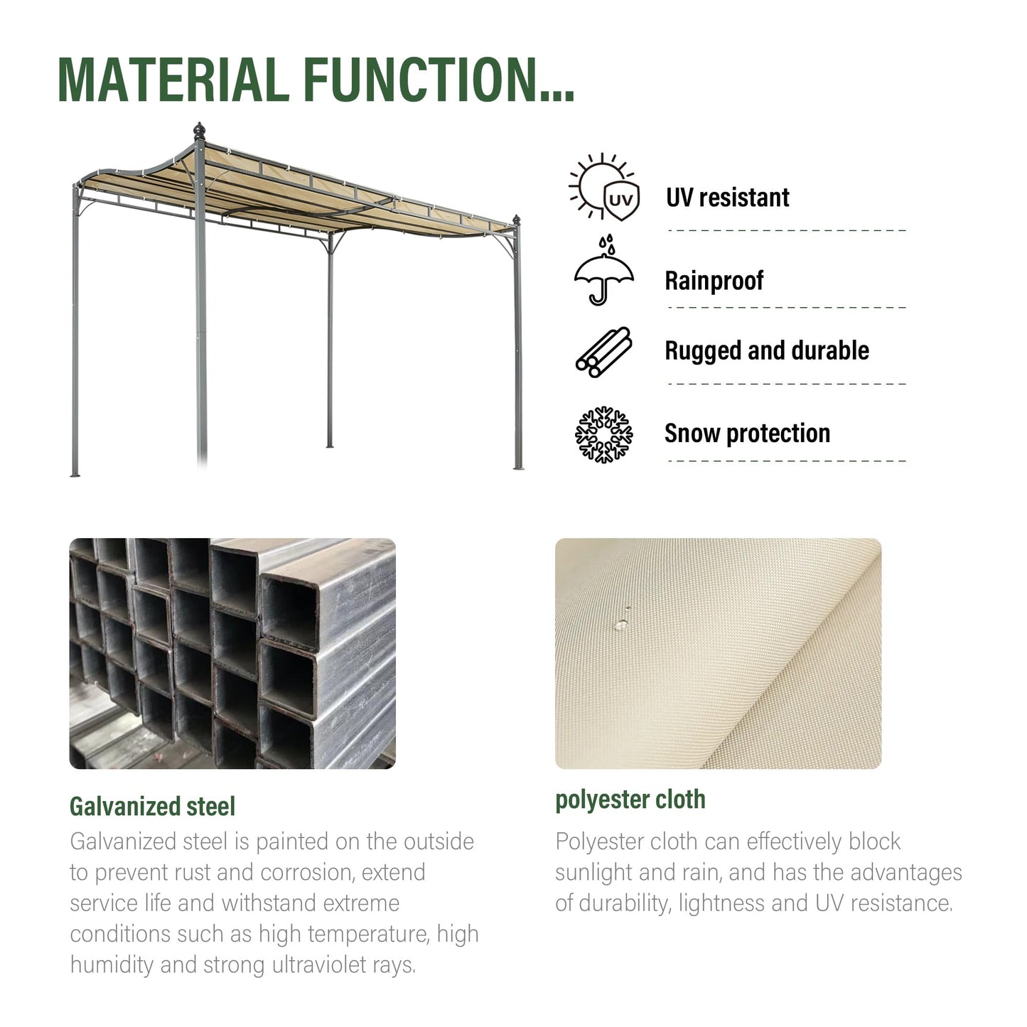 AOUXIN 2.9 x 2.5m Pergola Gazebo with Metal Frame, Elegant Scrolling Canopy, Weather-Resistant, Garden Outdoor Shelter, Beige