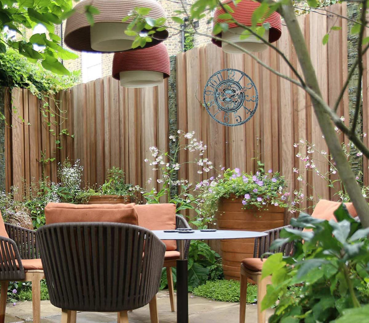 Taodyans Outdoor Wall Clock 12 in Outside Waterproof Garden Clock Quartz Battery Operated Round Clocks Retro Home Kitchen Living Room Decor Clocks -Not Silent (Turquoise)