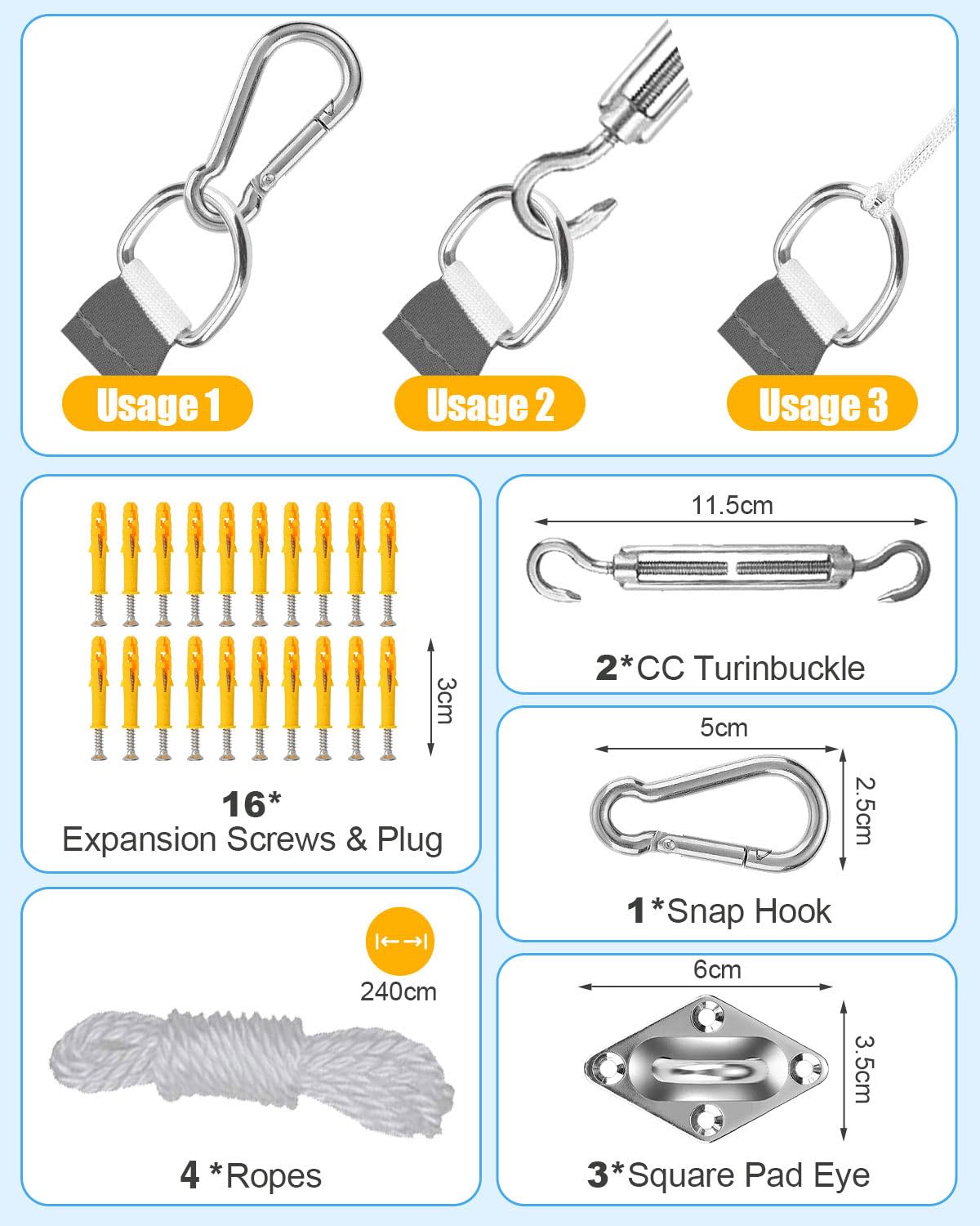 Triangle Sun Shade Sail Waterproof, 3x3x4.3m Garden Sail, PES Awning Canopy 98% UV Block With Rope, Outdoor Patio Party Awning with Install Accessories, Weather Resistant Durable Garden Shade Sail