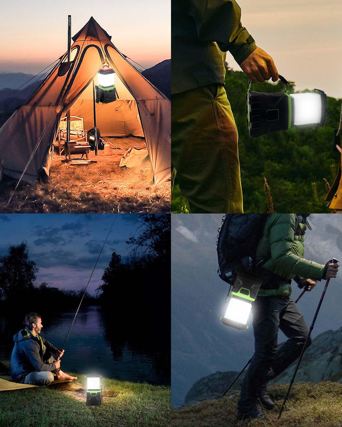 Maxesla 4 in 1 Rechargeable Camping Lantern with Hand Belt, 1600 Lumen LED Camping Lights, 15-20 Hours Long Battery Life, 8 Modes Dimmable Waterproof Tent Light for Camping, Emergency, Hiking, Fishing