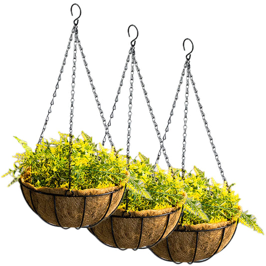 Tosnail 3 Pack Metal Hanging Planter Basket with Coco Coir Liner, Round Hanging Flower Plant Pot Metal Wire Plant Basket for Indoor Outdoor Garden Porch Decoration, 25cm