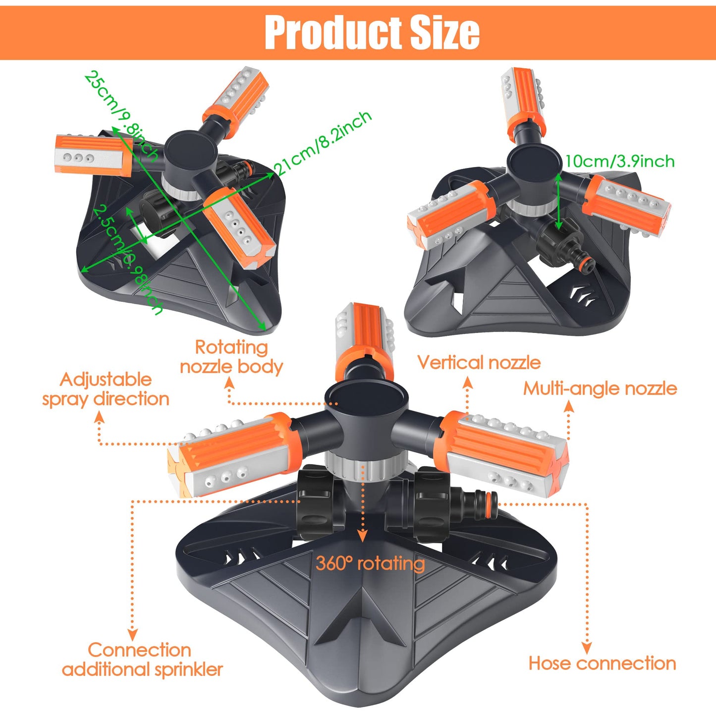 Garden Sprinkler,Automatic 360 Degree Rotating Garden Sprinkler with Quick Connectors