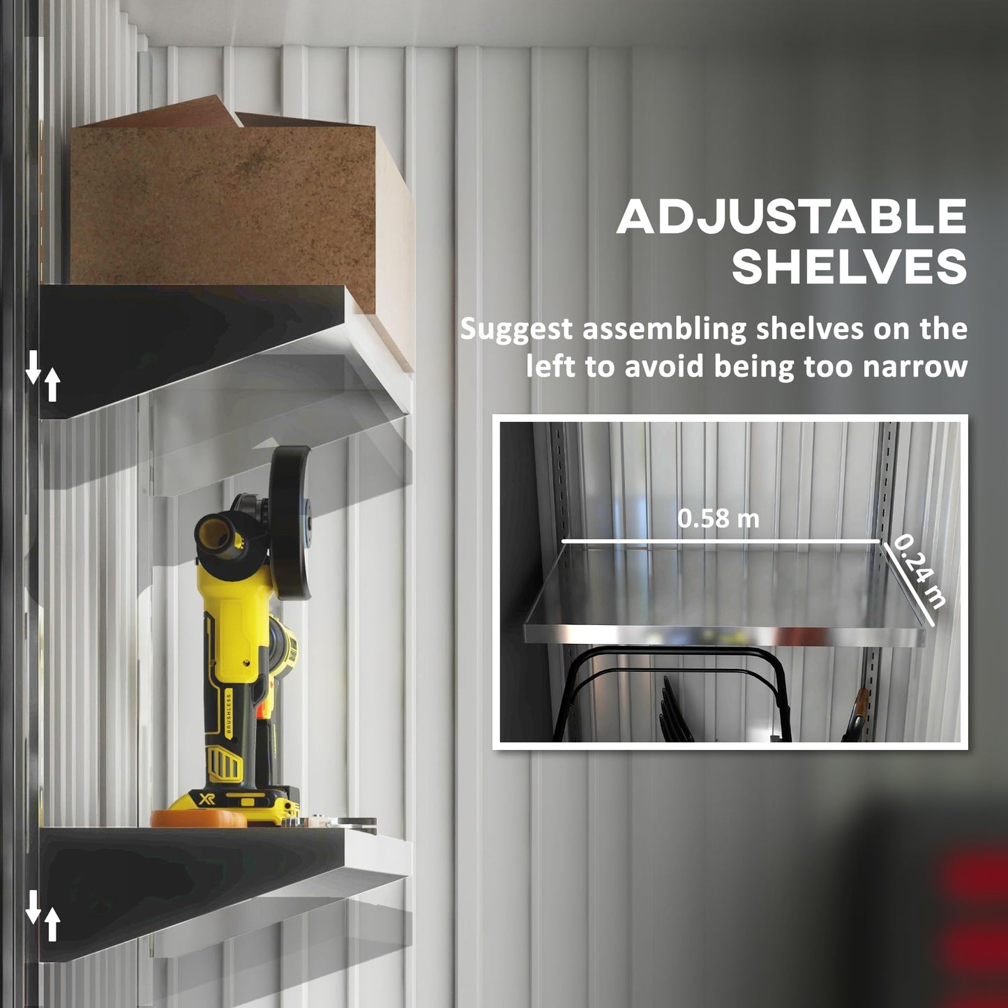 Outsunny 5x3ft Garden Shed, Steel Small Shed, Outdoor Lean-to Shed with Adjustable Shelf, Lock and Gloves for Patio, Garden, Dark Grey with Foundation Kit