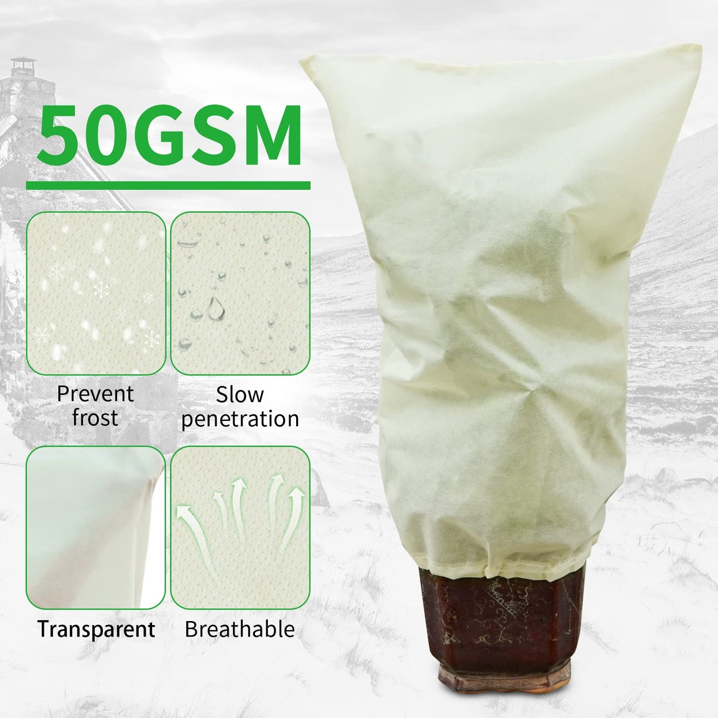 Muzhira 4pcs Plant Fleece Frost Protection Jackets, 50gms 60cm x 80cm Winter Garden Fleece Bag, Plant Cover for for Potted Plant Winter Plant Protection, From Birds and Insects