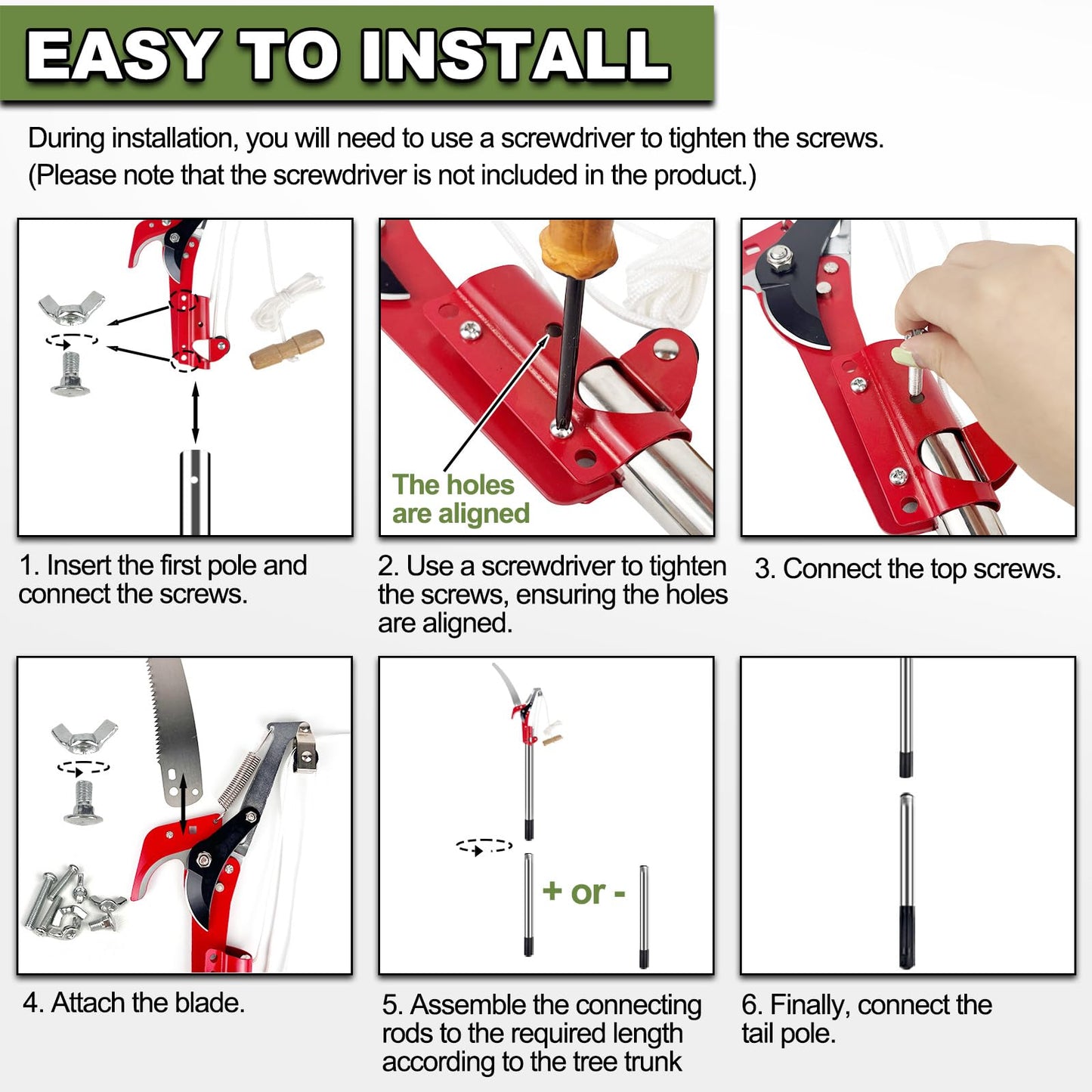 Tree Loppers Long Reach Telescopic, 82-402cm Long Reach Pruner with Extendable Handle & 33cm Saw, Lightweight Telescopic Tree Pruner Branch Cutters, Pulley Pole Pruner Hand Garden Loppers