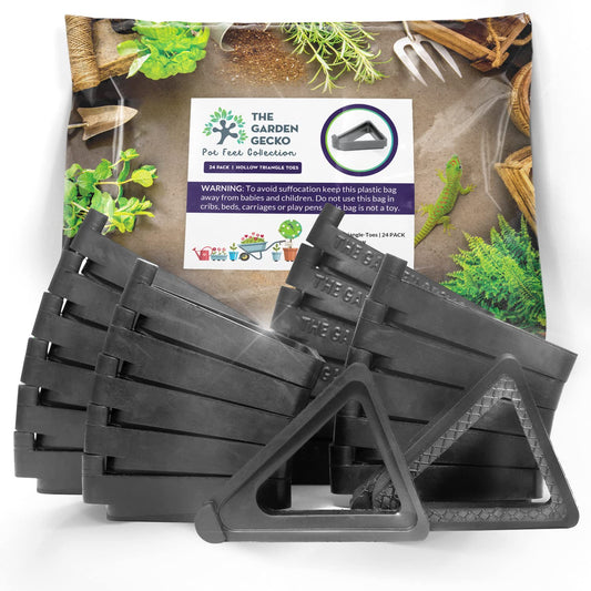 The Garden Gecko Pot feet for outdoor plant pots and flowers, SOLID EPDM RUBBER pot risers with a custom non-slip surface grip | 24 Triangle Hollow Pot-Toe Pcs