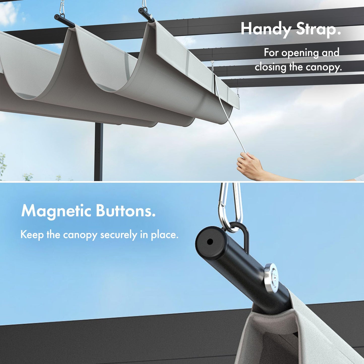 VonHaus Pergola with Retractable Roof 3 x 3 x 2.2m – For Garden, Outdoor, Patio – Weatherproof, Removable Polyester Canopy, Carry Bag for Canopy, 2 Person Assembly, Powder Coated Steel Material