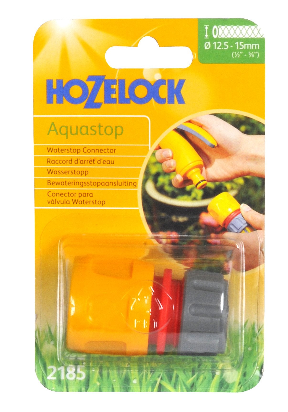 HOZELOCK - Aquastop Hose Connector ø 12.5mm - 15mm (1/2"- 5/8") : Aquastop, End of Hose Connector, Fits Quickly and Easily, Stops Water: Watertight [2185P9000], Grey, Orange, Red