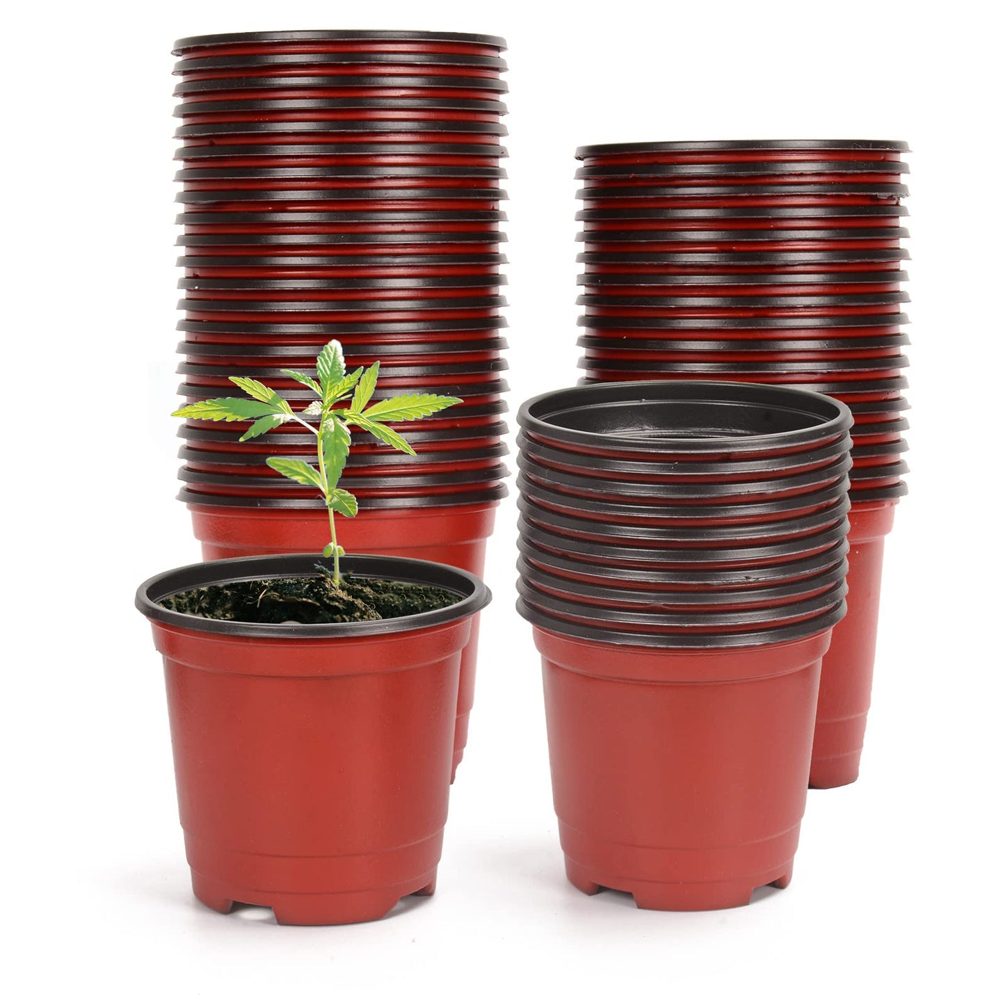 Atoke 50 Pack Thick Plastic Plant Pots,10cm Seed Starting Pot Flower Pot Plant Container for Seedlings,Vegetables,Succulents,Brown