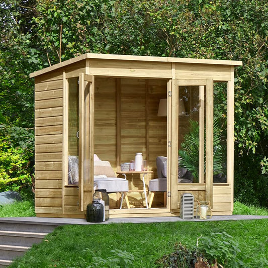 Forest Garden Beckwood Summerhouse Log Cabin 7'5' (2.26m x 1.7m) Pent Double Door Summer House Wooden Garden Room