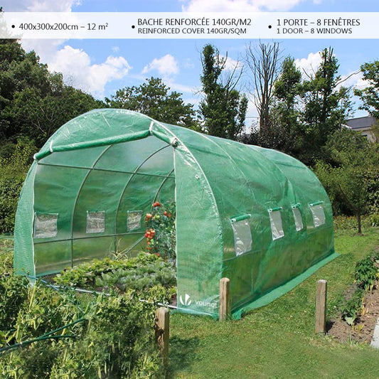 VOUNOT® Polytunnel Greenhouse 4x3x2m 12m² Poly Tunnels Gardening Walk In Pollytunnel Tent with Steel Frame