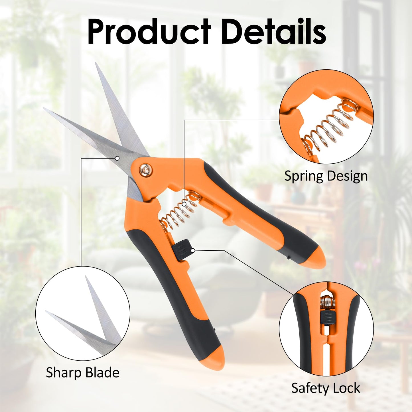 QMLING 3PCS Pruning Shears, Pruning Scissors with Locking Handle, Professional Trimming Scissors, Stainless Steel Pruners for Gardening (16.5 cm Green Orange Blue)