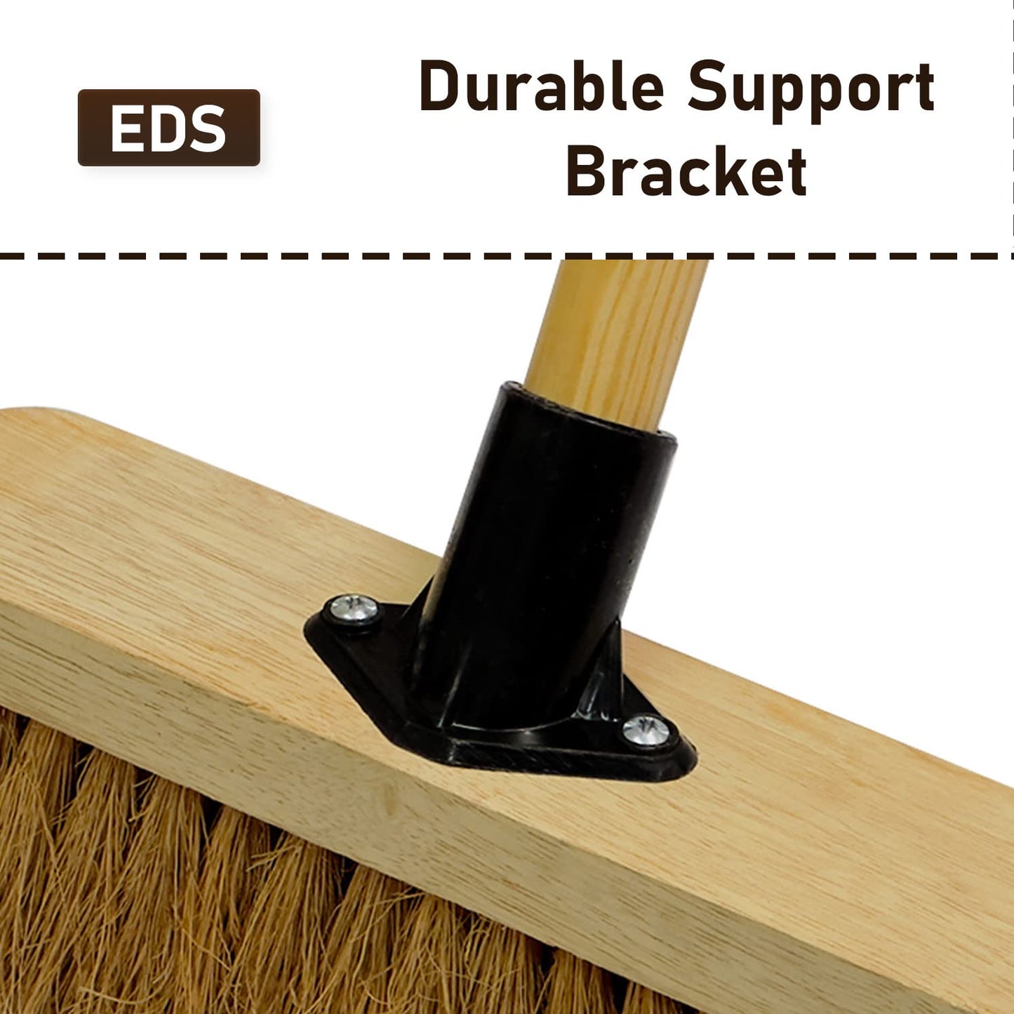 10” Soft Broom Indoor with Wooden Handle Natural Coco Bristles Sweeping Brush with Durable Support Bracket for Cleaning Any Surface Wooden Floor Decking and Paving Slabs (Pack of 1)