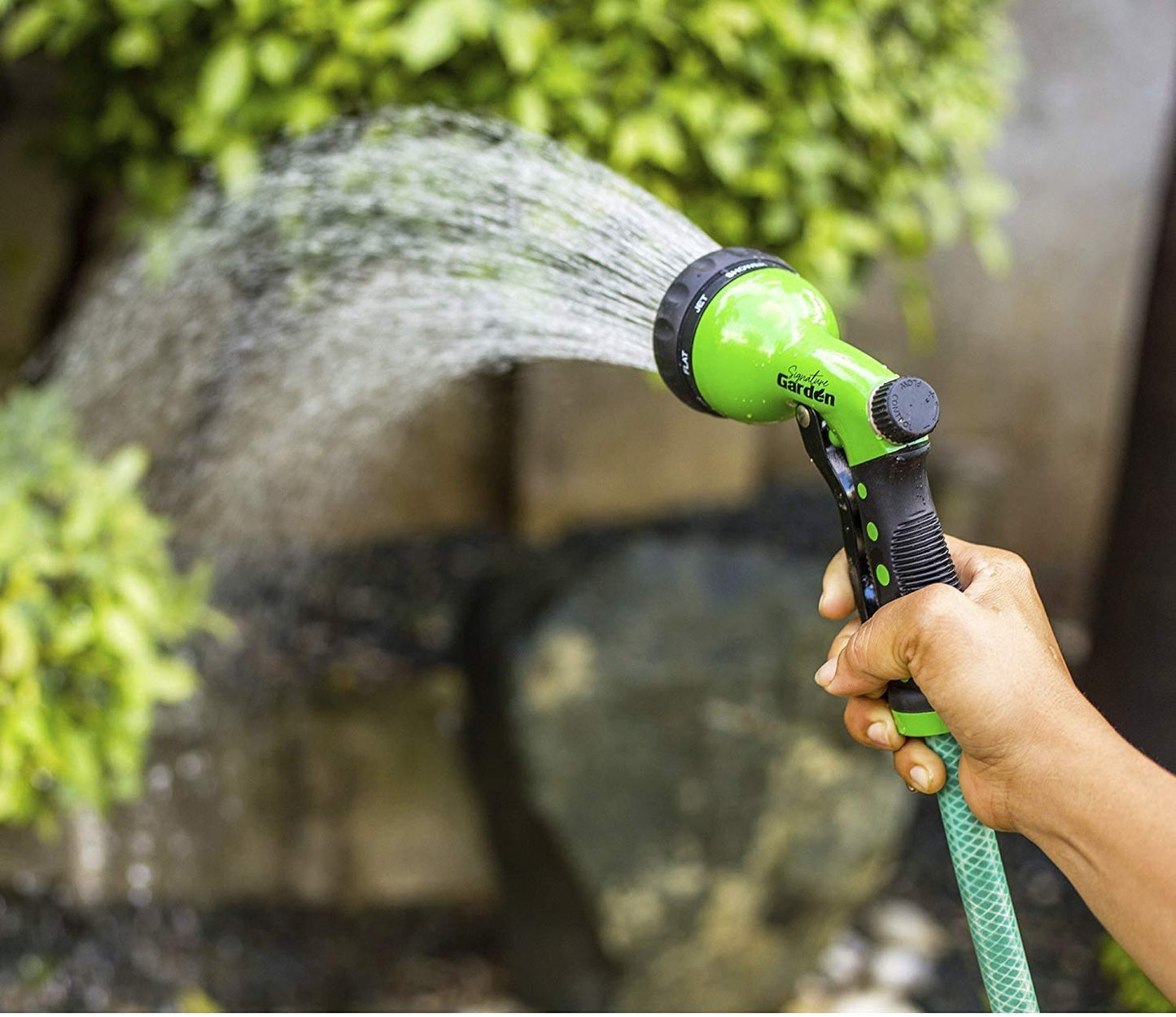 Signature Garden High Pressure Water Hose Spray Nozzle Sprinkler Head Hose Attachment - 8 Sprayer Patterns - Garden Hose Nozzle - Watering Lawns & Gardens, Washing Cars & Pets (Green)|Home Improvement