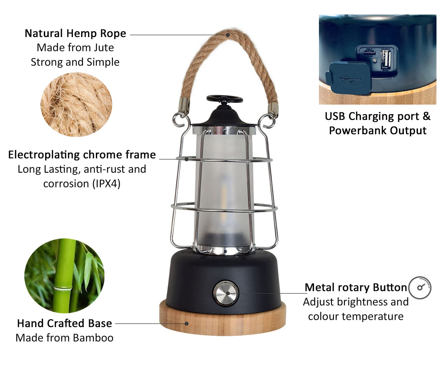 HARPER LIVING Rechargeable Camping Light, LED Retro Water Resistant Lantern, 5000mAh Power Bank, Dimmable Tent Light Rechargeable Lanterns for Living Room, Camping, Fishing, Hiking, Power cuts