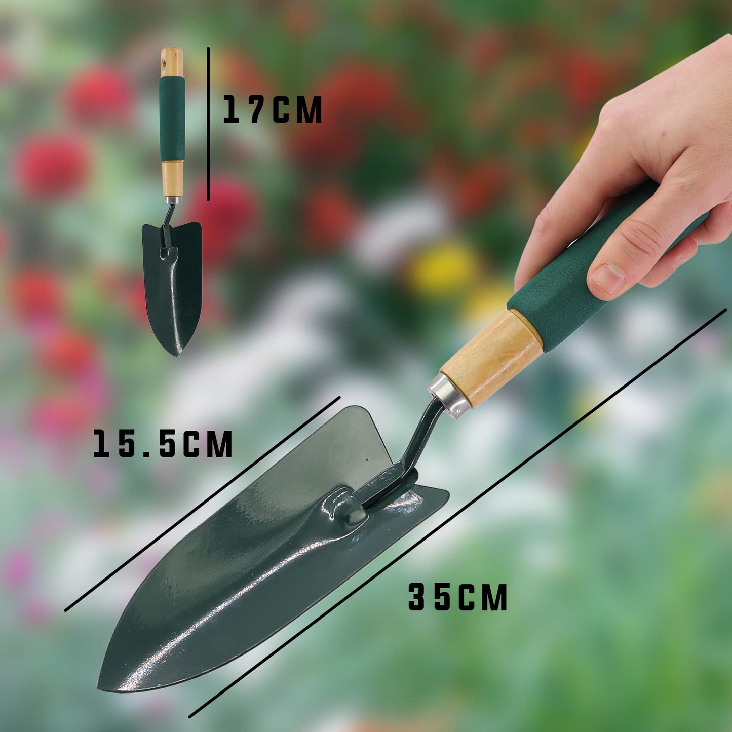 Garden Hand Trowel with Wooden Ergonomic Non-Slip Grip Handle 26.5cm x 7cm x 3cm, Ideal for Adults and All Gardening Jobs (Metal Garden Hand Trowel)