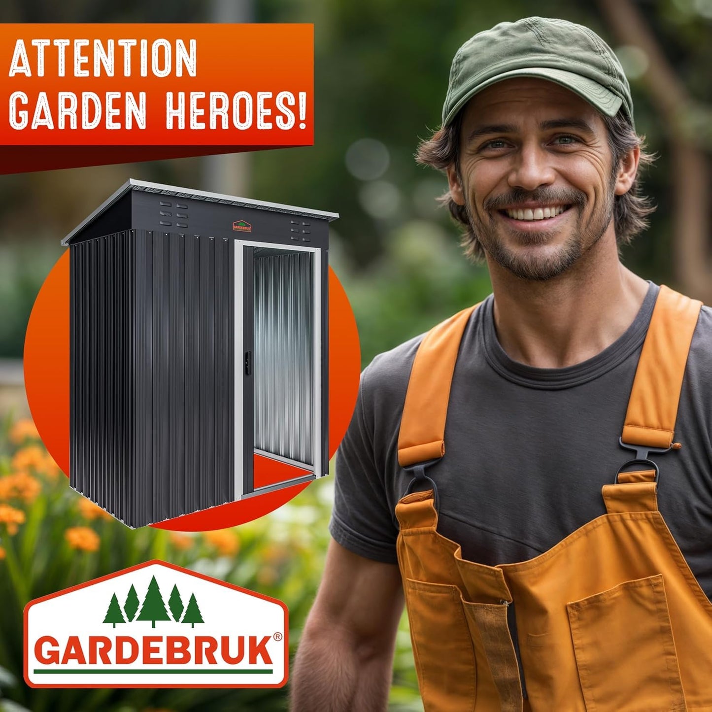GARDEBRUK® Medium 5x3' Metal Tool Shed Garden Storage | 1.5m² | Pent Roof | 185x165x90cm | Sliding Door | Galvanised Steel Garden Equipment Utility Log Coal Bunker Storage | Anthracite Grey