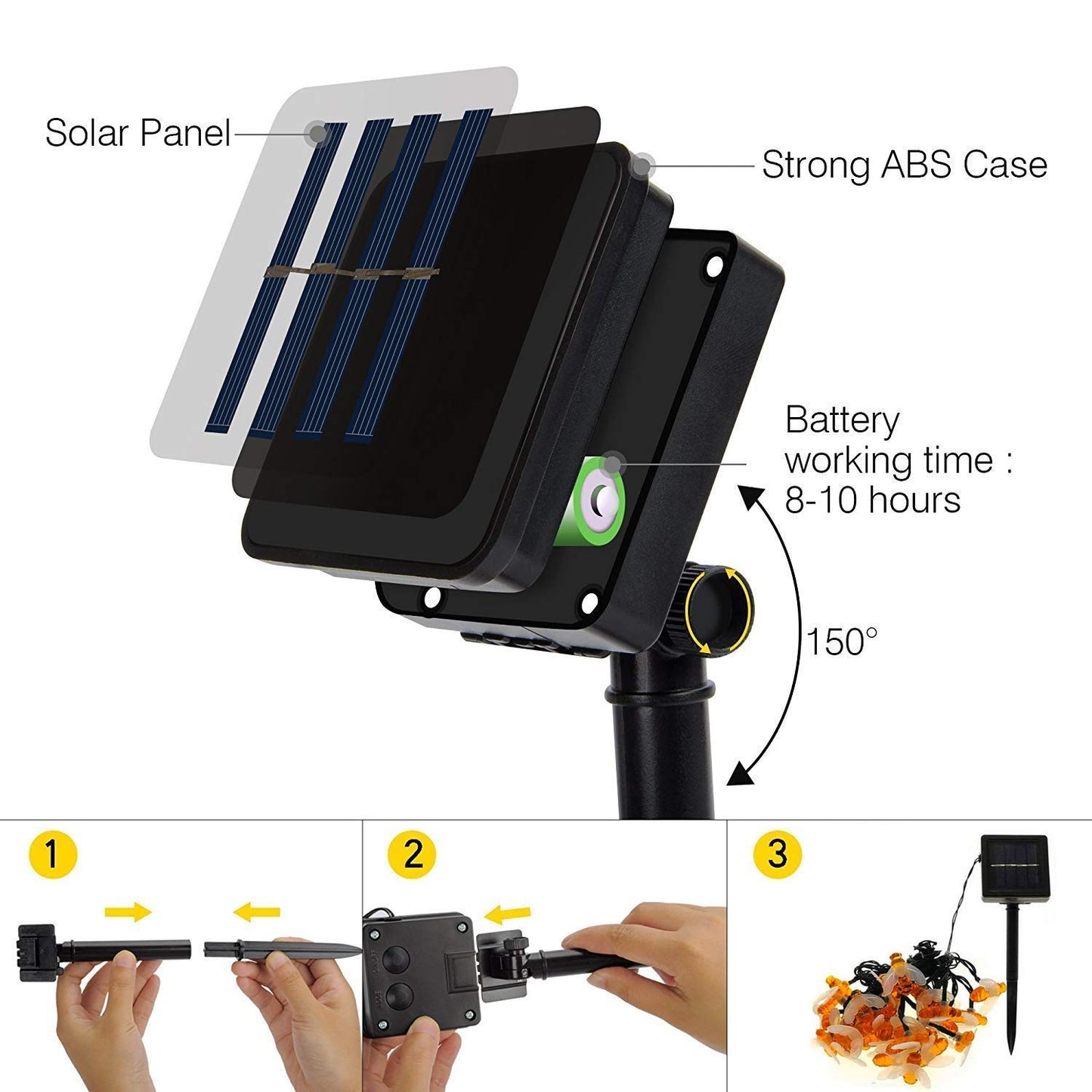 [30 LED] Solar Garden Lights, Honey Bee Fairy String Lights, 5M/16Ft 8 Mode Waterproof Outdoor/Indoor Garden Lighting for Fence, Lawn, Patio, Festoon, Summer Party, Christmas, Holiday(Warm white)